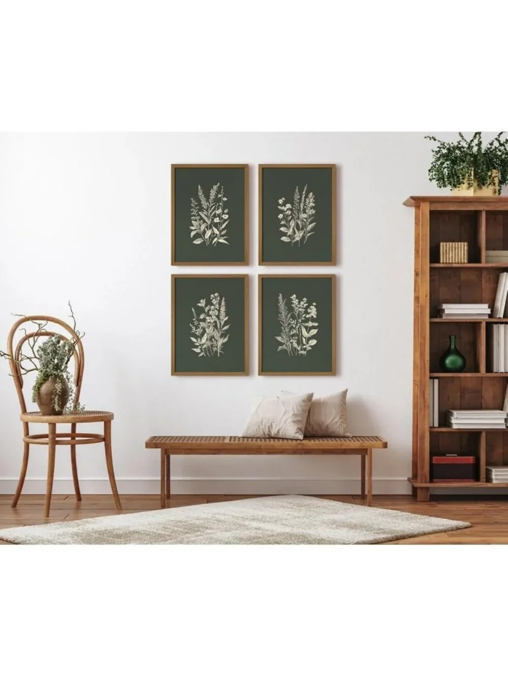 Vintage Floral Wall Art Set of 4 - Rustic Botanical Canvas Prints for Home Decor
